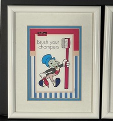 Set of 2 VTG Walt Disney Pinocchio Jiminy Cricket Bathroom Art Prints 8×10 Frame