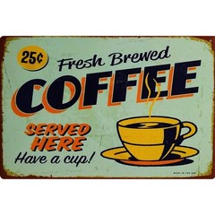 Vintage Fresh Brewed Coffee Metal Tin Sign Retro Wall Decor for Kitchen Cafe Bar