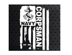 DISTRESSED UNITED STATES NAVY FLAG CORPSMAN VINYL DECAL STICKER 5.0″ x 7.7″