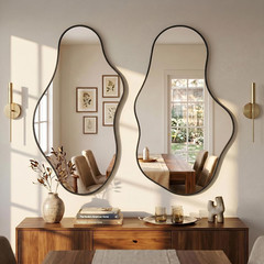 Irregular Wall Mirror, 22″x36″ Black Abstract Asymmetrical Mirrors for Wall, Dec