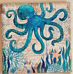 OCTOPUS Print 11 1/2″ Sq – OCEAN / BEACH Wall Decor Canvas – NEW Excellent