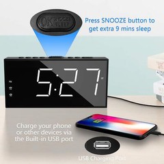 Alarm Clock for Bedroom LED Display Plug in Digital Clock with USB Charging Port