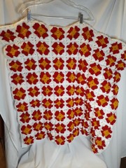 Vintage Granny Square Lap, Baby Afghan Mustard Yellow Red White 30×30