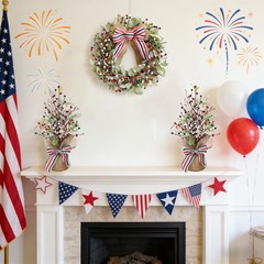 2 Pack 4th of July Artificial Tree Tabletop Decor Patriotic Tree Red Blue White