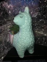 Llama Ceramic Vase W/Faux Succulent In Pebbles. 6 Inches High Including Plant