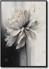 Stunning Large 28″ x 40″ Abstract Flower Art – Modern Black and White Wall Decor