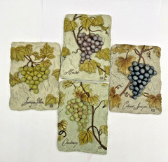 Cheri Blum 4 Set Wine Red Green Grapes Plaques Faux Stone Ceramic Composite EUC
