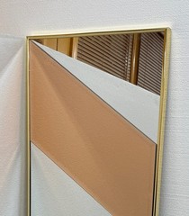 Vtg 1980s Two Toned 18″ x 48″ Rose Beveled Wall Mirror w/ Brass Color Framed