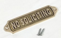 Solid Brass No Soliciting Sign Plaque – Door Wall Plate | 13cm – Screw Mount