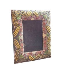 Embroidered Brown Satin Covered Easel Back Tabletop 4″X6″ Photo Frame 9.5″X7.5″