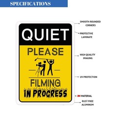 Quiet Please Filming In Progress Metal Tin Sign for Main Entrance Enter Here