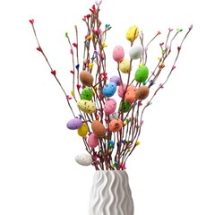 26Pcs 40cm Artificial Easter Spray Vine with Colorful Eggs and Fan-Shaped Eas…