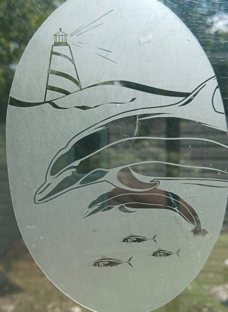 Dolphin Window Decal 20″x30″ OVAL Etched Glass Look Cling Removable & Reusable 2