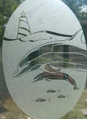 Dolphin Window Decal 20″x30″ OVAL Etched Glass Look Cling Removable & Reusable 2