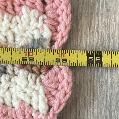 Vtg Hand Crochet Blanket Afghan Throw Pink Gray Brown Multicolor 59”x49”Signed