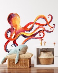Red Octopus Wall Decal Removable Fabric Wall Sticker Peel and Stick Ocean Sea