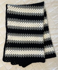 UNBRANDED Handmade Crocheted Black Gray White Afghan Throw/Blanket, 56″ x 38″