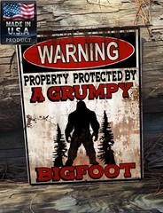 Warning Property Protected By A Grumpy Bigfoot 9″x12″ Metal Door Cryptid Sign