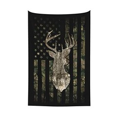 MINIOZE Tapestry Wall 59.8″L x 40″W Camo Camouflage American Flag Hunting Deer