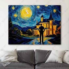 The Great Gatsby as Van Gogh Starry Night Retro Canvas Wall Art Print