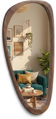 30×20 Asymmetrical Wall Mirror, Dark Walnut , Japandi Boho Decorative Accent