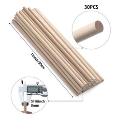 Wooden Dowel Rods Wood Dowels for Crafts,30 PCS 5/16 x 12 Wooden Sticks for C…