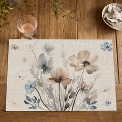 Brown Poppy Floral Vinyl Plastic Placemats Set of 4, Washable Non-Slip PVC Table