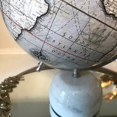 Table top Globe atlas DECO GRAY BLACK CREAM Spinning Marble Base mid cent