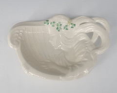 Vtg Belleek Harp Shamrock Porcelain Butter Dish Trinket Bowl 7th Brown Mark