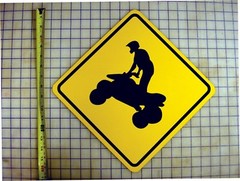 ATV ORV 4 Wheeler Crossing Yellow Aluminum Street Trail Sign