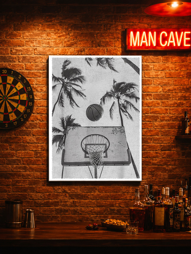 Basketball Palm Tree Wall Art Panel | High Gloss Chromaluxe Photo Panel | Shadow