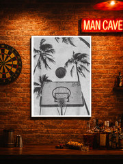 Basketball Palm Tree Wall Art Panel | High Gloss Chromaluxe Photo Panel | Shadow