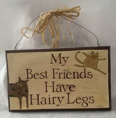 Folk Art Hand Painted Plaque “My Best Friends Have Hairy Legs” Dogs Cats