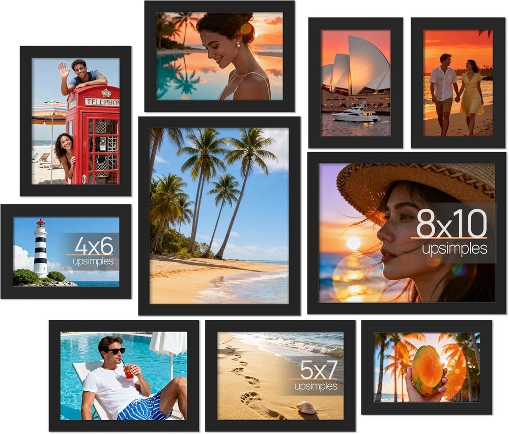 upsimples 10 Pack Picture Frames Collage Wall Decor 8×10, 5×7, 4×6 Black