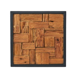Farmhouse Slatted Collage Wall Art 17»x17» Rustic Teak Wood Decor Handmade