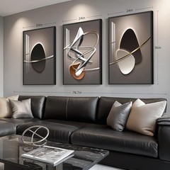Framed Large Modern Abstract Wall Art for Living Room, Large 3 Piece Black an…