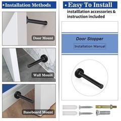 8 Inch Door Stop, Extra Long Stopper, Wall Mounted, Black 8 Inch,
