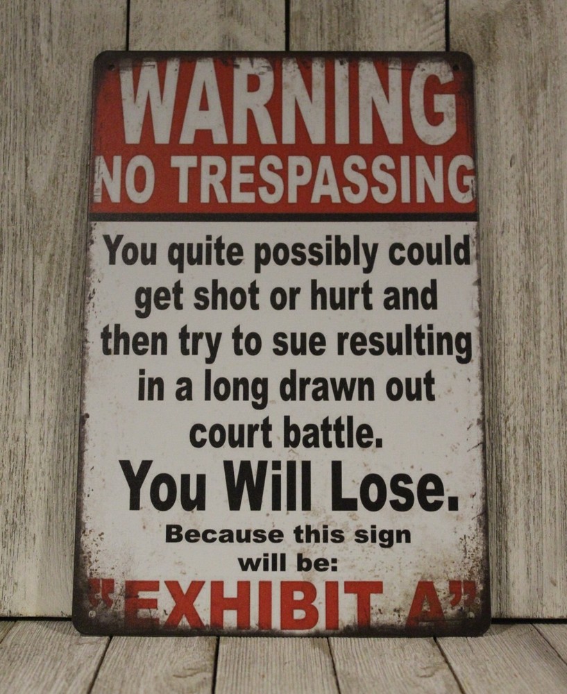 Warning Tin Sign No Trespassing Gun Owner Lives Here Vintage Rustic Style