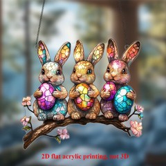 1 Piece Easter Bunny with Egg Suncatcher 2D Flat Acrylic Charms