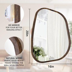 Asymmetrical Mirror Irregular Oval Wall Mirror Modern Wood Frame Unique Shape…