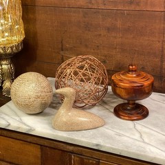 Home Decor Bundle 7pc Ceramic Wood Stone Metal Glass Accents Beige Green