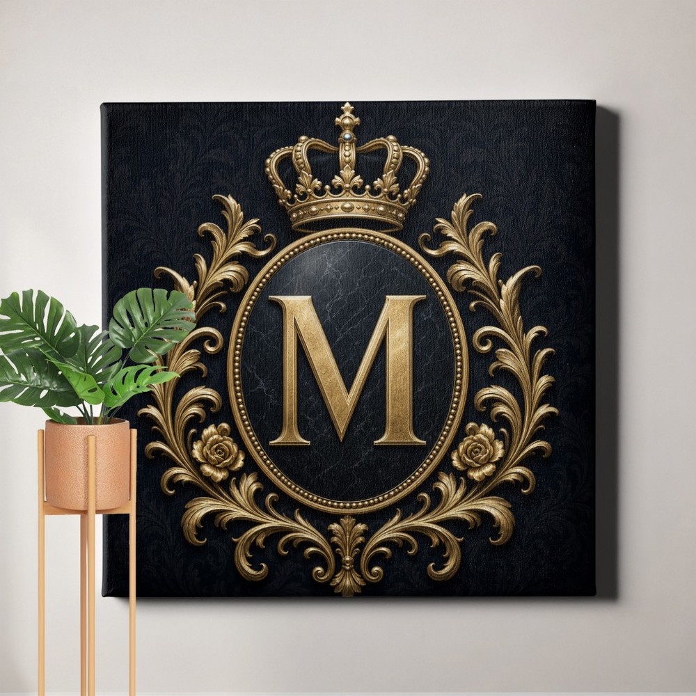 Monogram Crest Crown Initial Wall Art personalized letter emblem style