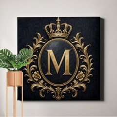 Monogram Crest Crown Initial Wall Art personalized letter emblem style