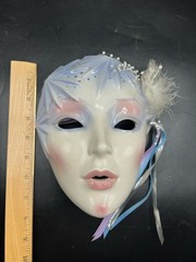 VTG CLAY ART CERAMIC FACE WALL MASK THEATRE SNOWFLAKE FLAPPER ‘88 FEMALE 8” USA