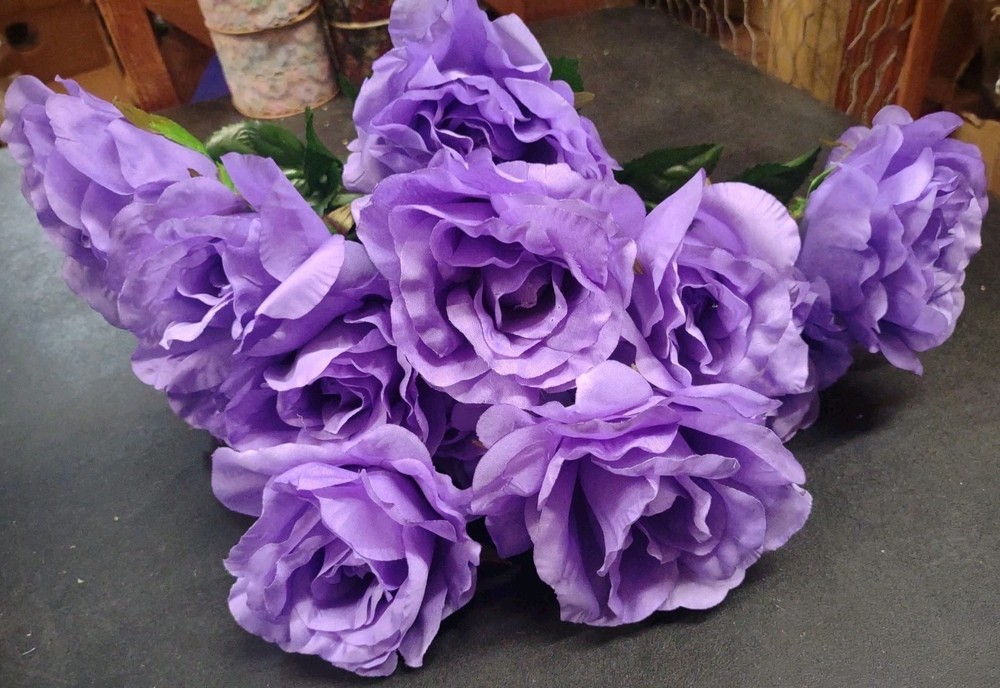 Big Mixed Pearl Rose Bush, Lavender, Pretty Purply Silk 5″ Large Roses 12 Stems