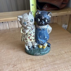 Antique Cast Iron Cat Couple Painted Doorstop Multicolor 🔥🔥🔥
