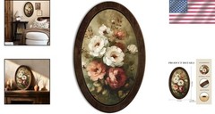 Rustic Cottagecore Oval Wall Art – Vintage Botanical Flower Design for Any Room