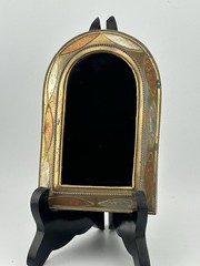 Moroccan Brass Mirror Copper Silver Arched Frame Wall Hanging 1970s VTG 5⅜»x3½»