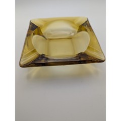 Amber Honey Colored Glass Ashtray Square Vintage Retro Vanity Decor 6 inches