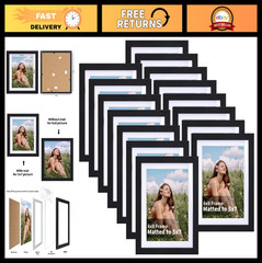 15-Pack 5×7 Picture Frames with Mats – Black Wood, Display 5×7 & 6×8 Photos, Wal